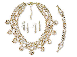 Multi-Strand Necklace, Bracelet and Two Pair Earring Set