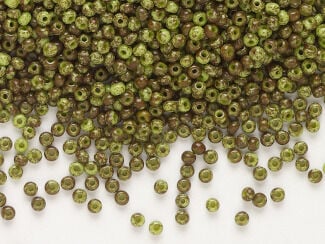 Seed beads in mottled olive green