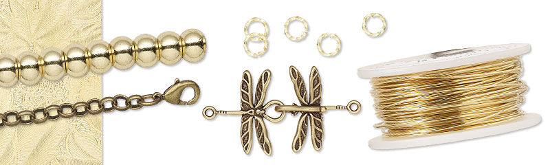 Brass beads, findings, charms and wire
