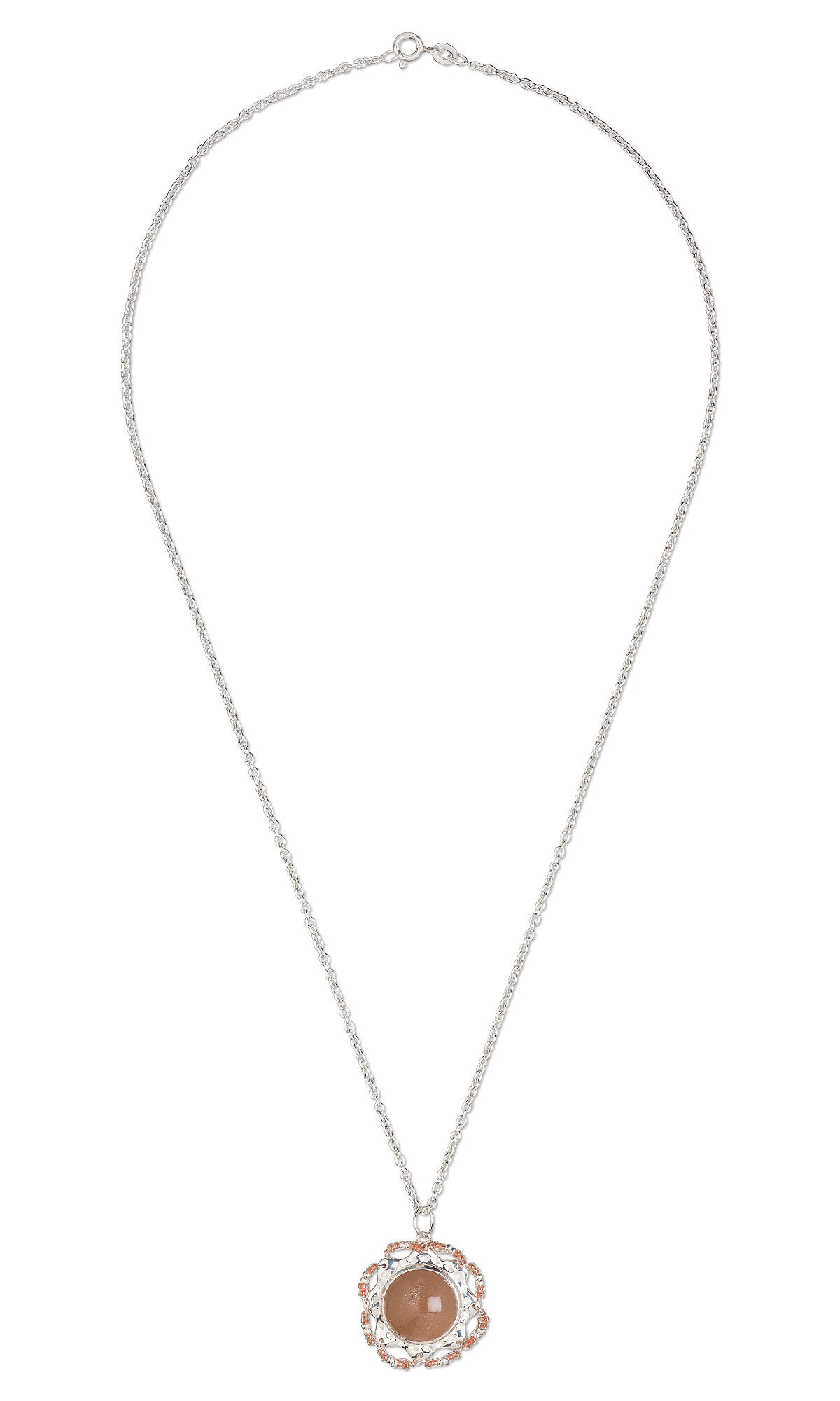 chain necklace with peach colored moonstone pendant