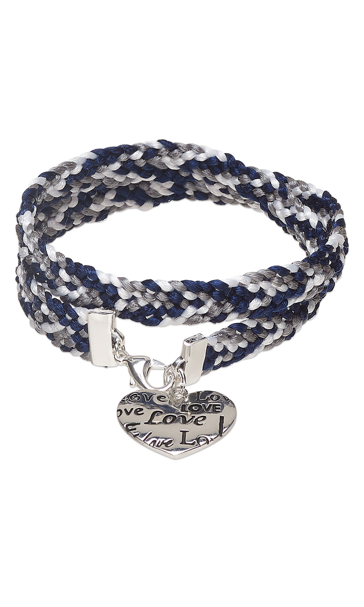 Design Idea R C 3 D Kumihimo 10-Strand flat braided bracelet with white, silver, and blue cord