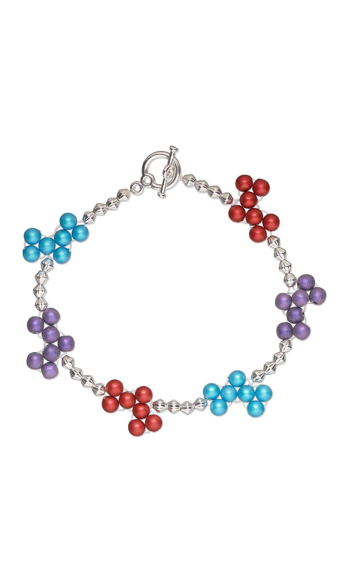 Design Idea S B 2 9 &ndash; Bracelet features alternating clusters of turquoise, purple and red Crystal Passions&reg; pearl beads connected with silver-tone spacers and finished with a toggle clasp.