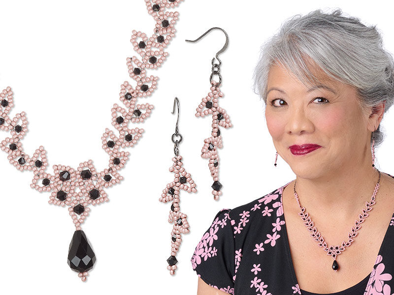 Model wearing a bracelet made with preciosa seed beads