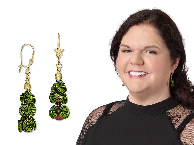 Model wearing a wireworked earrings