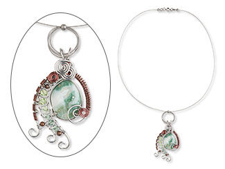 An image of wire wrapped tree agate cabochon 