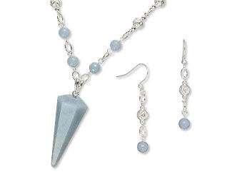 An image of a necklace and earrings that use angelite