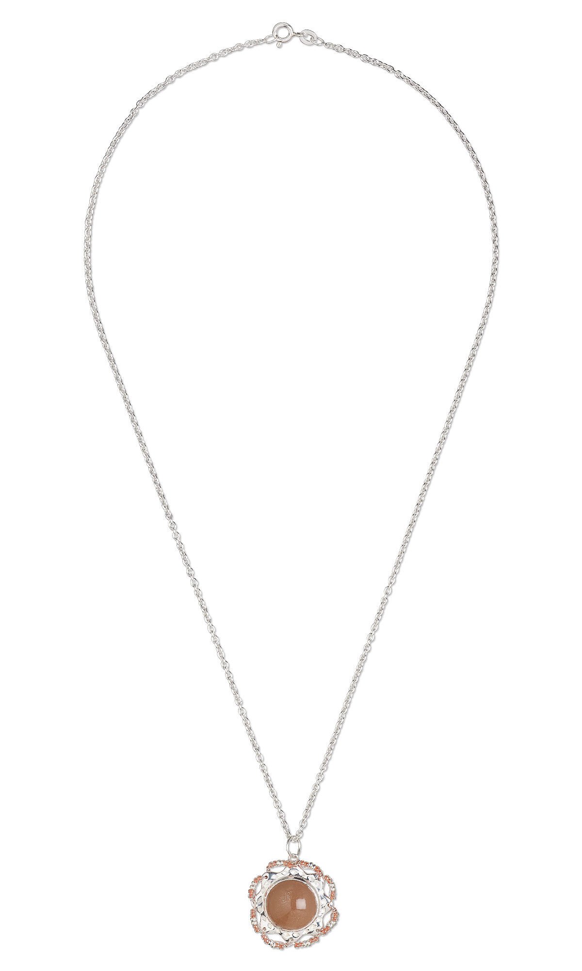 chain necklace with peach colored moonstone pendant