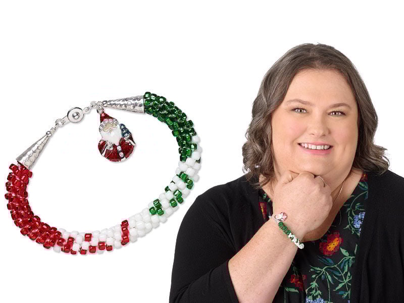 Model wearing a kumihimo bracelet 
