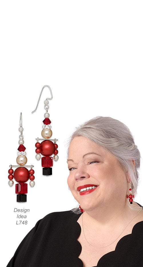 Model wearing earrings made with crystal passions pearls