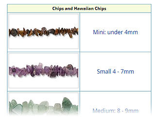 Sizing Information for Chips, Hawaiian Chips, Pebbles, and Nuggets