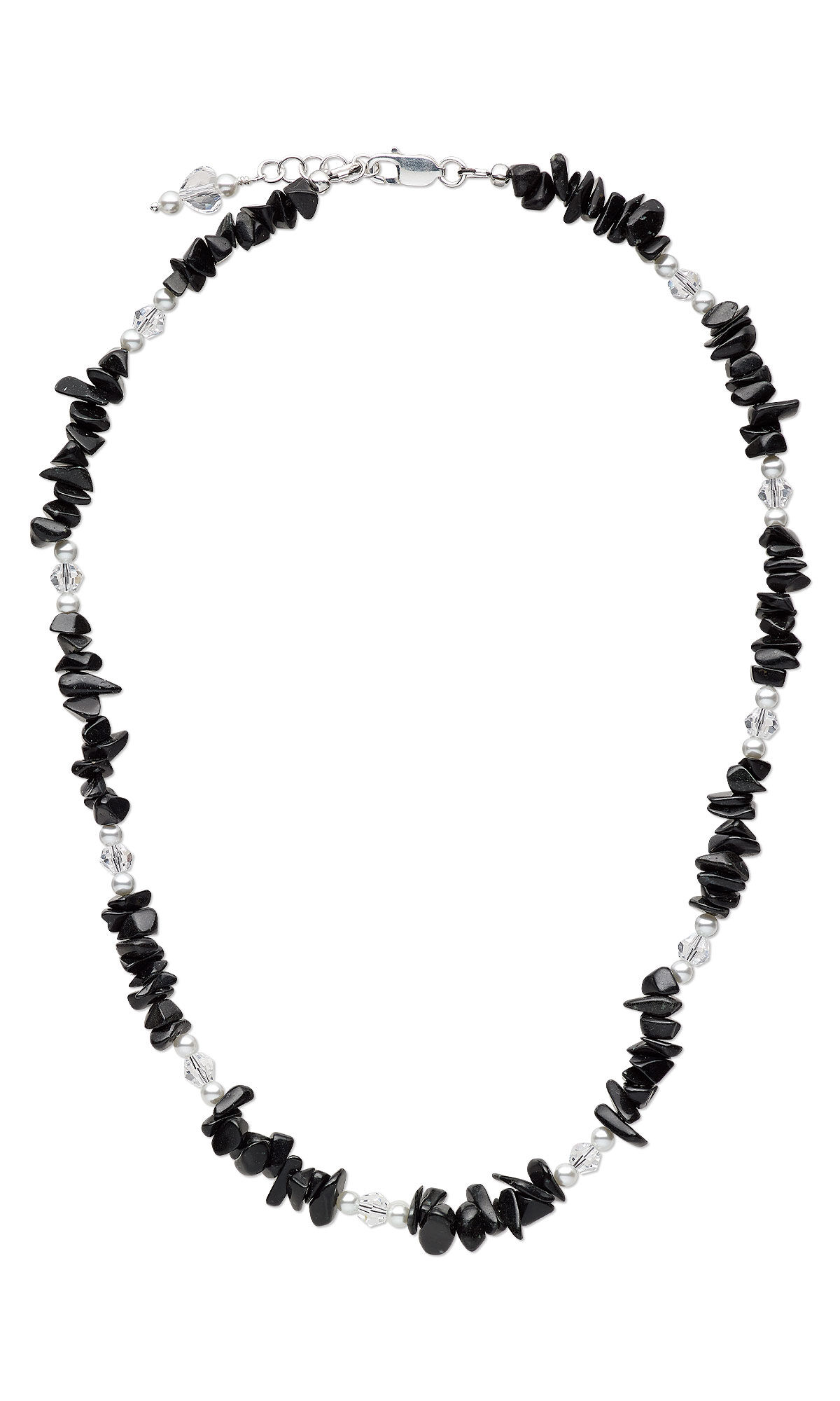 Design Idea R G 2 D Single-Strand Unisex Necklace with Blackstone Gemstone Chips, moonlight color crystal Pearls and clear Beads