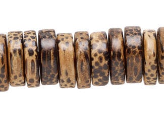Strand of light brown disc beads with dark brown speckling