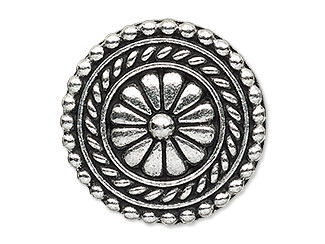 Silver disc bead with flower design