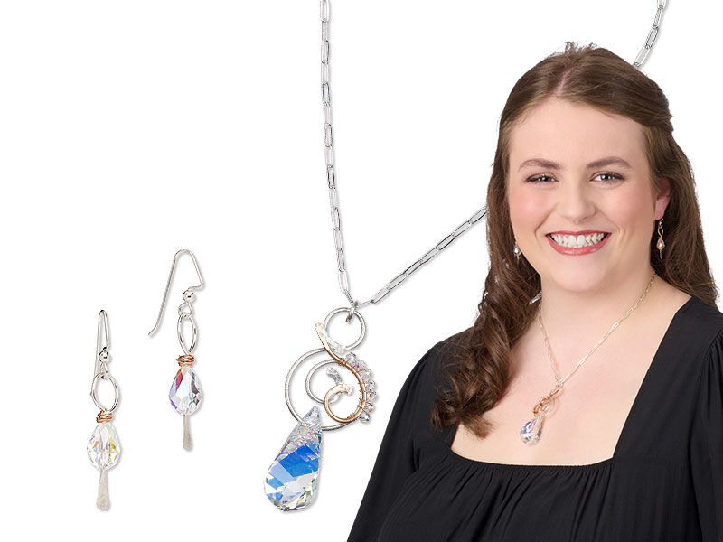 Model wearing a wireworked necklace