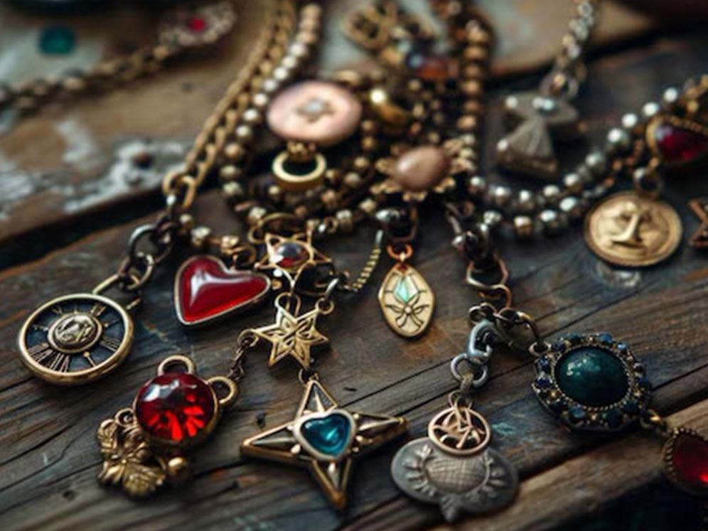 Assorted charms on chain