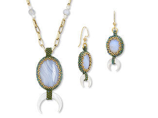 An image with blue lace agate cabochons and seed beads