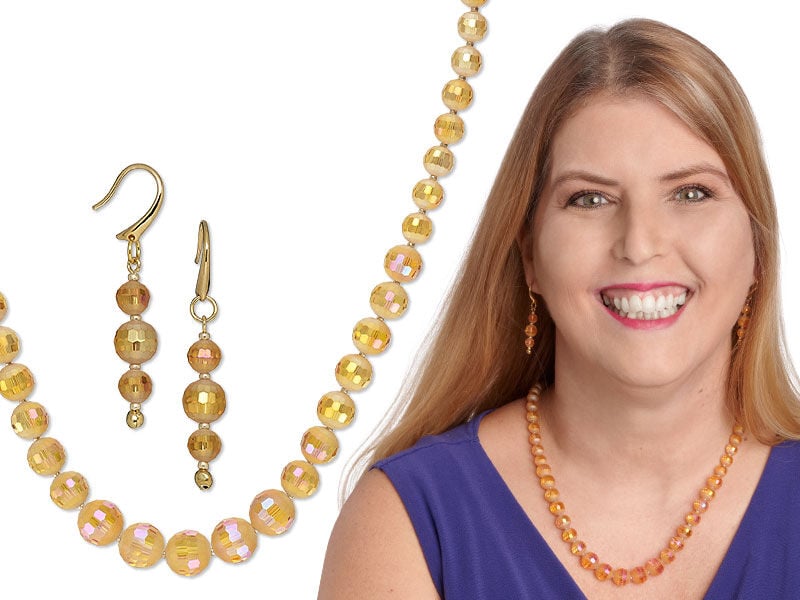 Model wearing a necklace made with celestial crystal 