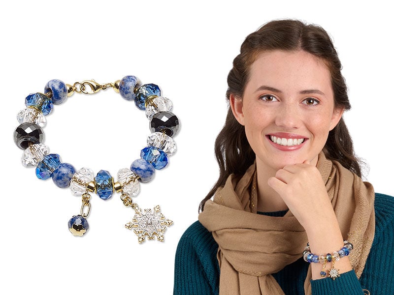 Model wearing a bracelet made with large hole beads