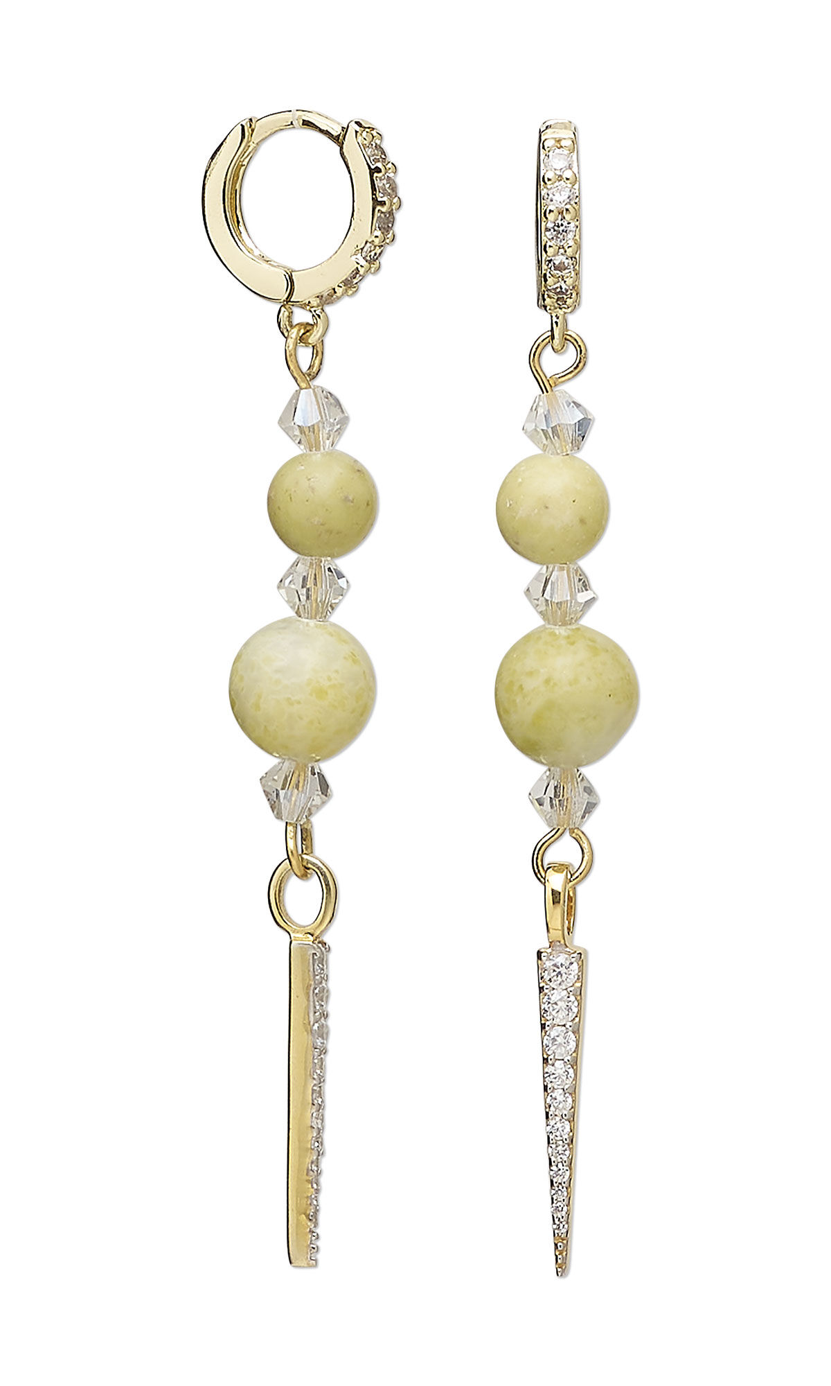 Design Idea S A 2 M &ndash; Drop earrings made with golden cubic zirconia-set findings, Preciosa crystal and peridot &ldquo;jasper&rdquo;