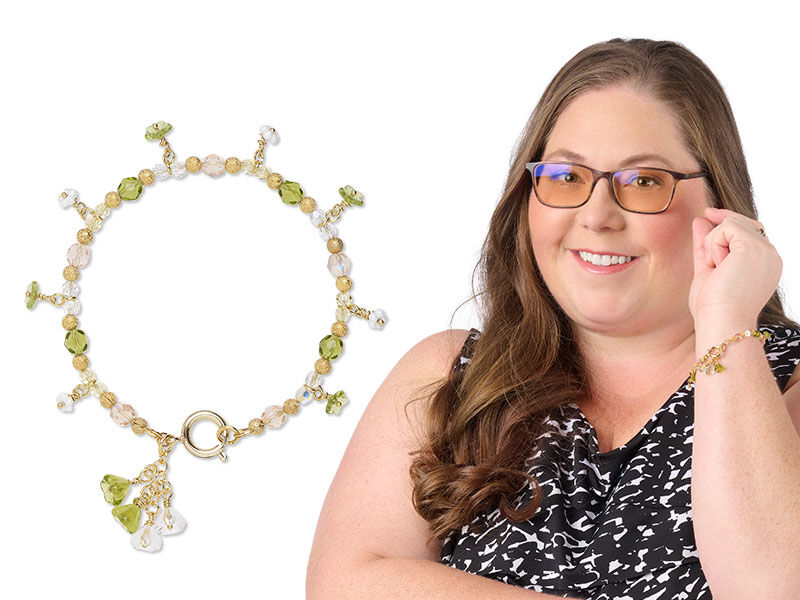 Model wearing bracelet made with a springring clasp