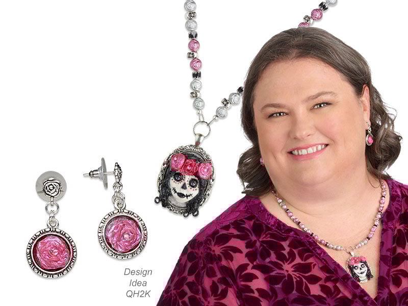 Model wearing a day of the dead jewelry design