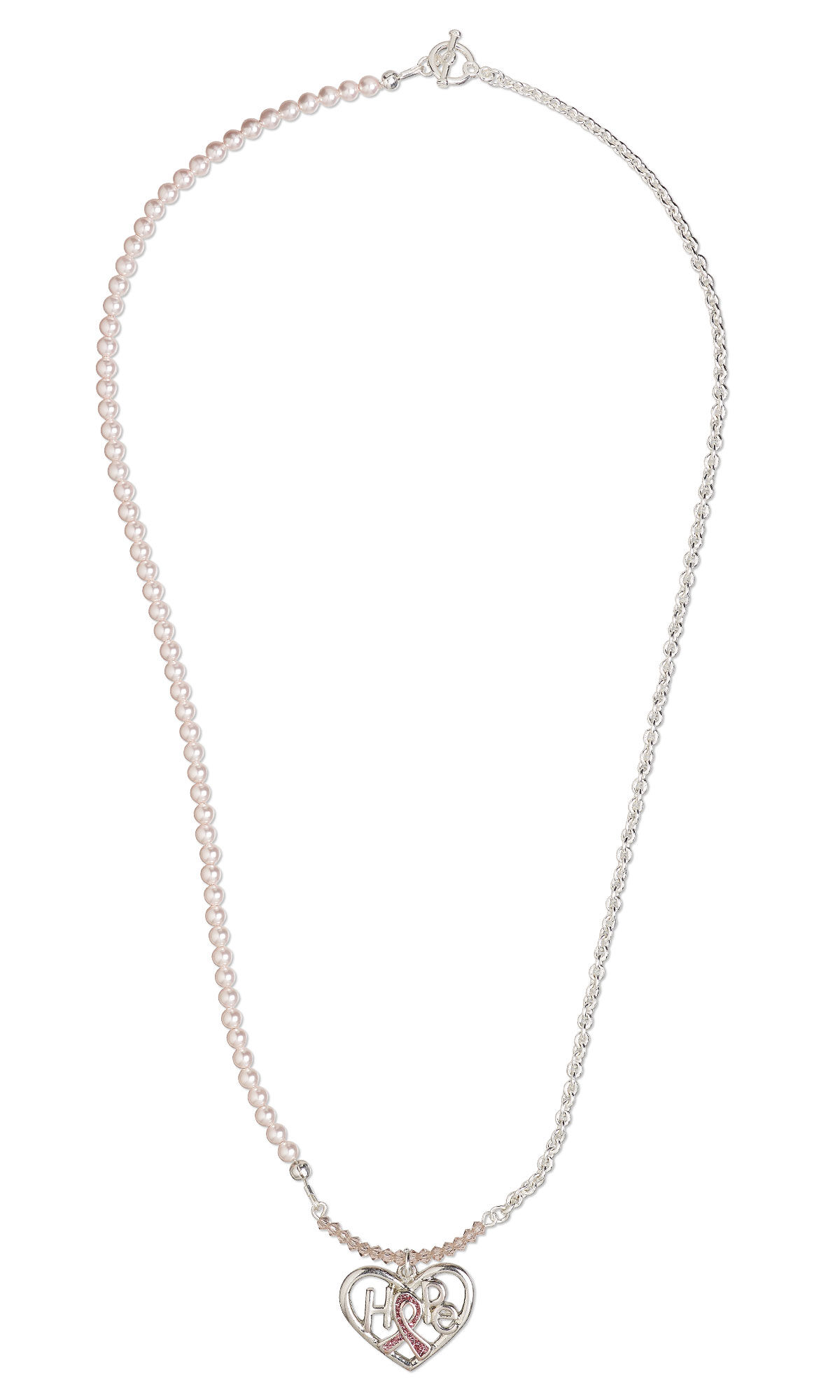 Single strand necklace that is half beaded and half chain with a heart shaped awareness charm