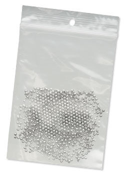 Zip-top storage bag with small metal beads inside