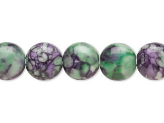 Round ceramic and resin beads in shades of purple and green