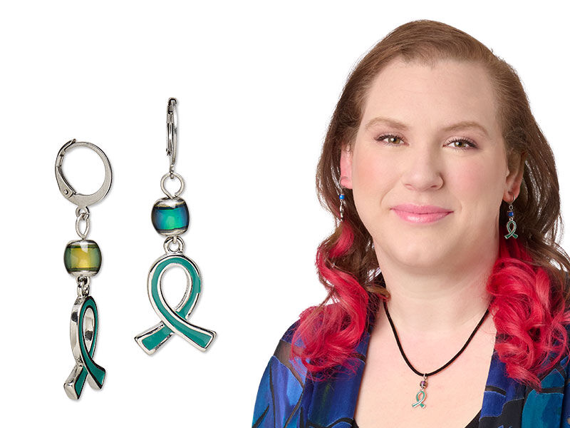 Model wearing awareness jewelry