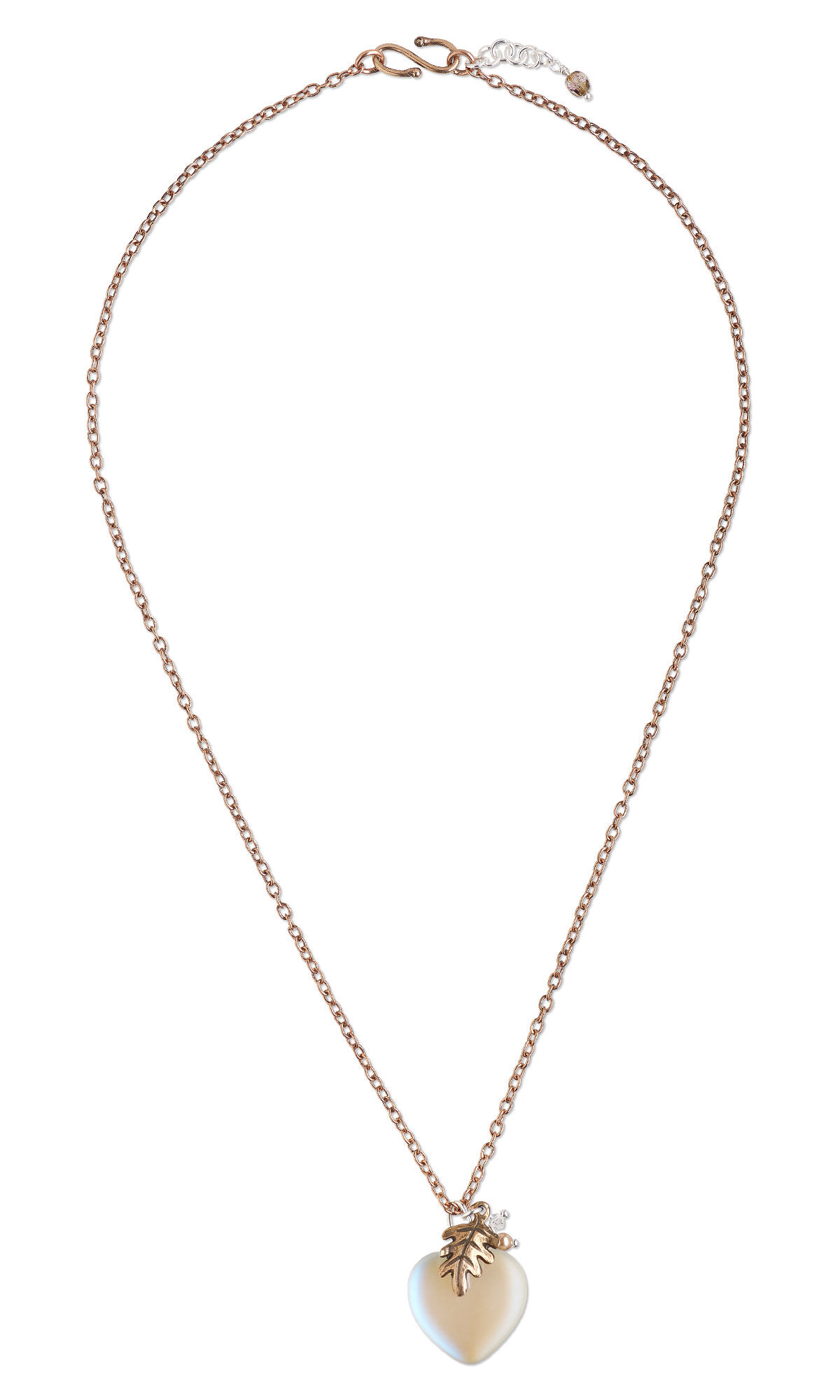 Chain necklace with heart pendant and an oak leaf charm