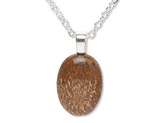An image of a necklace with a chrysanthemum stone cabochon as the focal