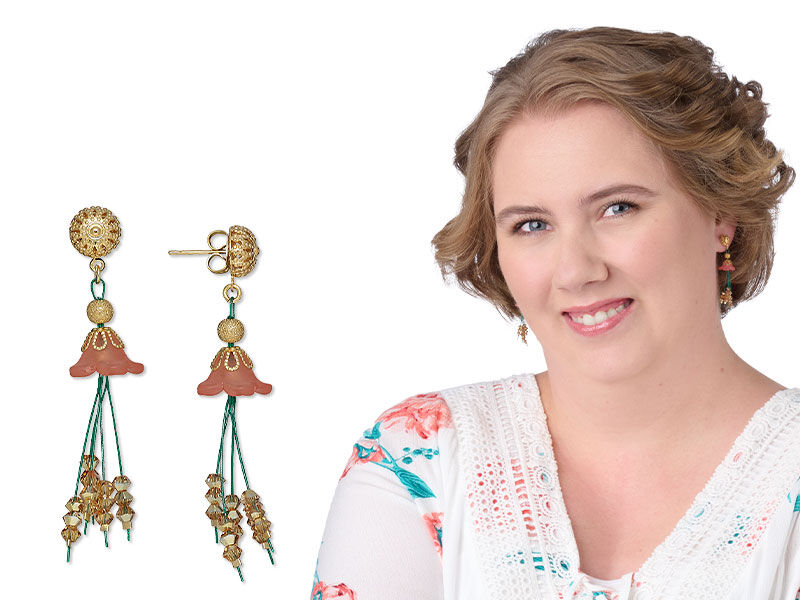 Model wearing earrings made with accuflex beading wire