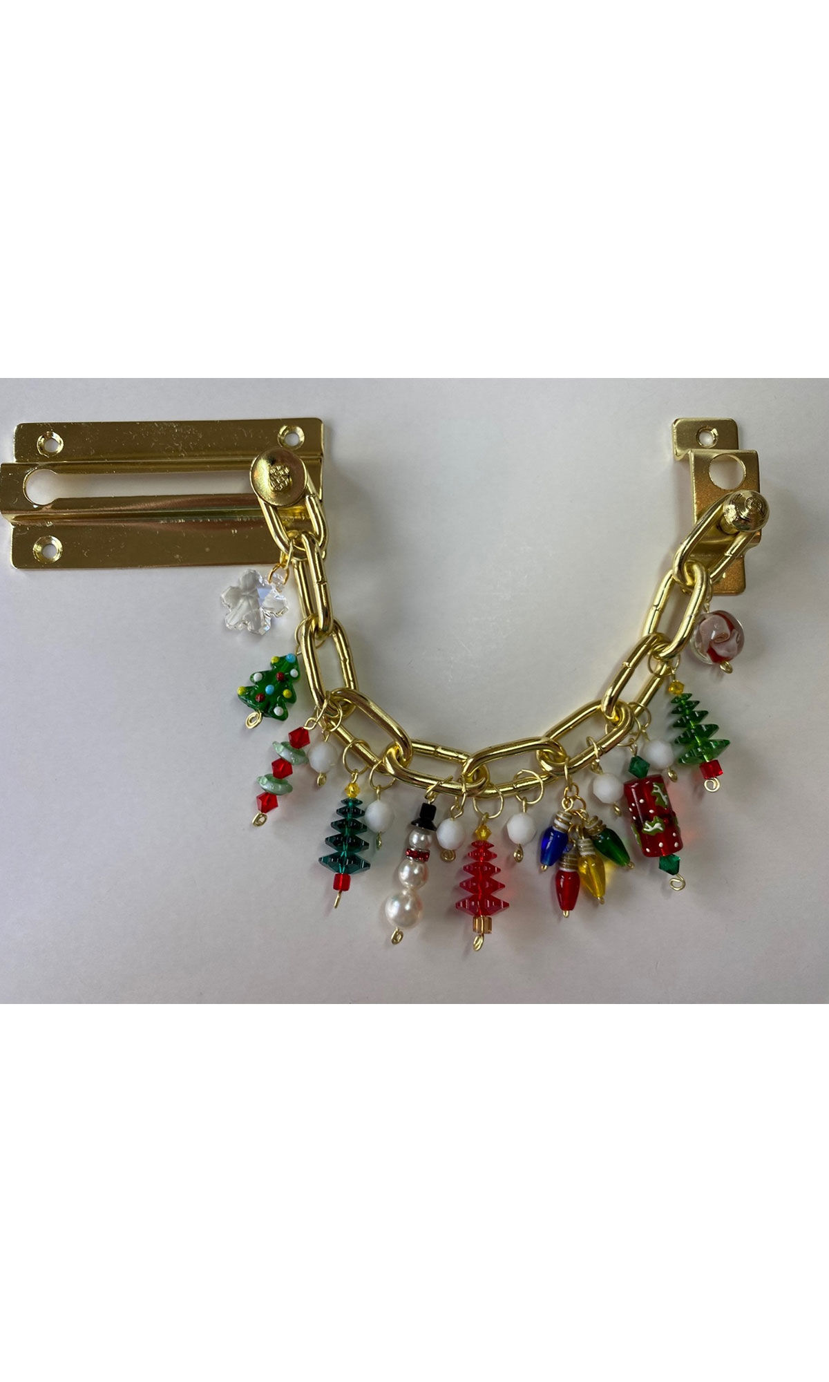 Deadbolt chain with crystal holiday-themed drops