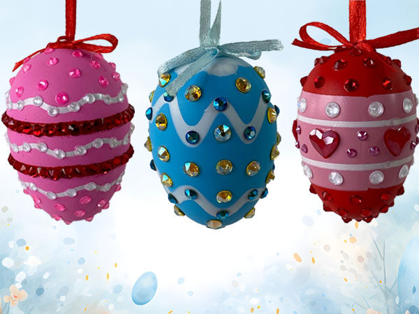 colored eggs decorated with rhinestones