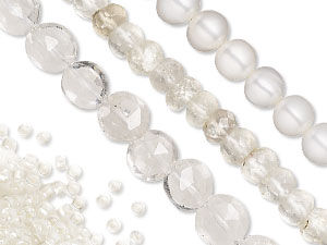 White seed beads, glass beads, crystal beads and pearls