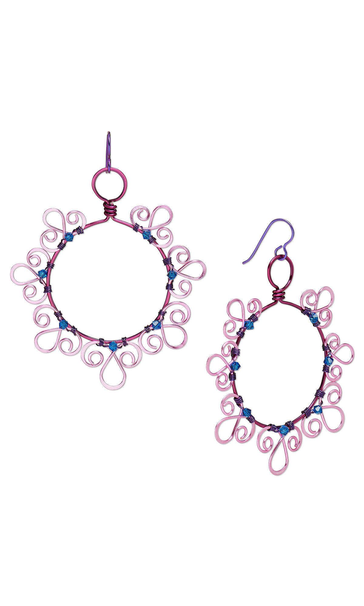 Wirework earrings in a decorative hoop design