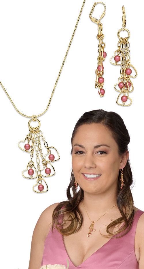 Model wearing earrings made with crystal passions pearls