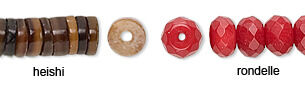 Side-by-side are cylindrical Heishi beads and faceted Rondelle beads