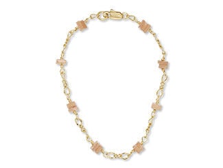 Anklet with Peach Moonstone Gemstone Beads and Gold Chain