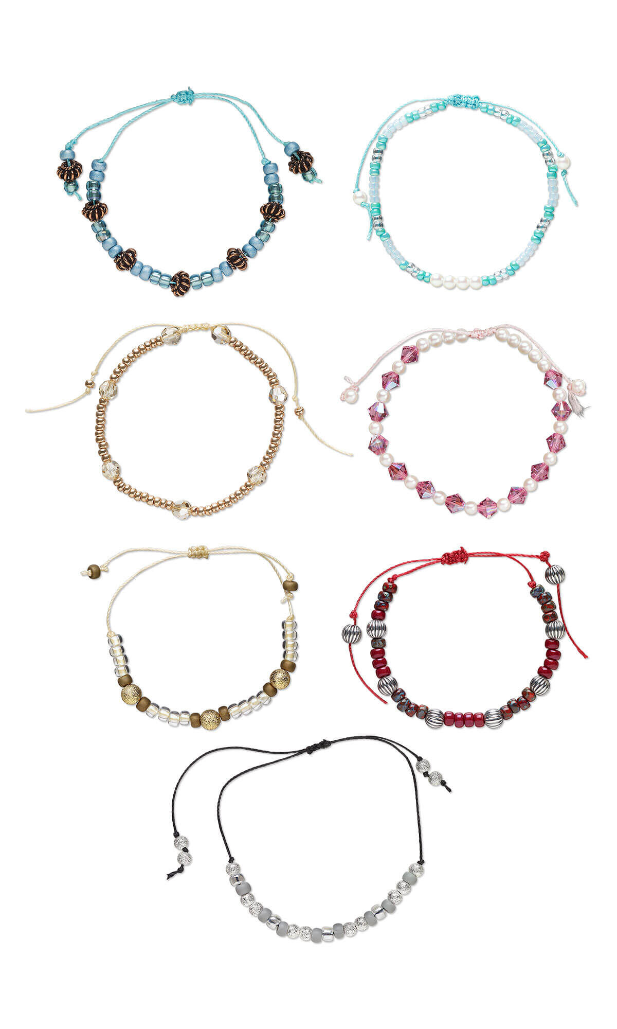 Seven beaded friendship bracelets
