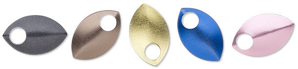 Black, brown, gold, blue and pink scalemaille components