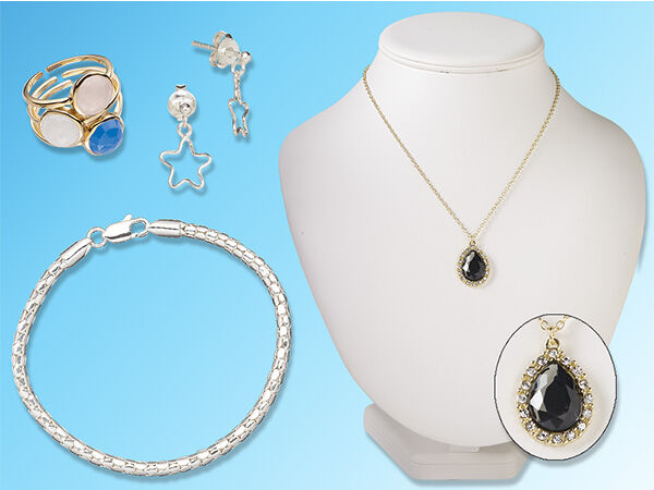 Bracelet, earrings, ring, pendant necklace