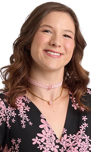 a young woman wearing Design Idea R J 2 C