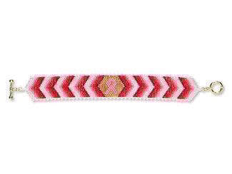 Design Idea J 4 1 U - red and white bracelet with a seed beaded chevron and awareness ribbon design