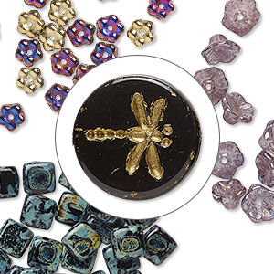 Czech pressed glass dragonfly bead