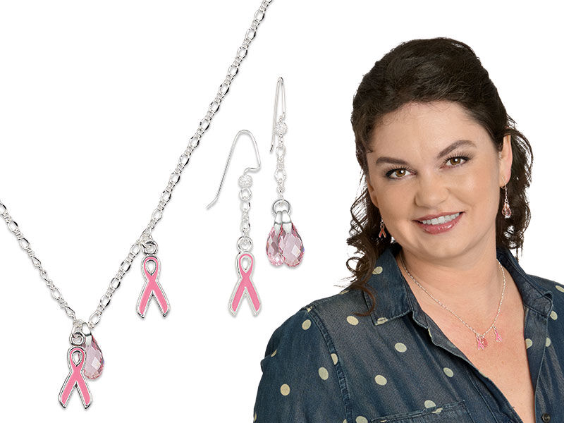 Model wearing awareness jewelry