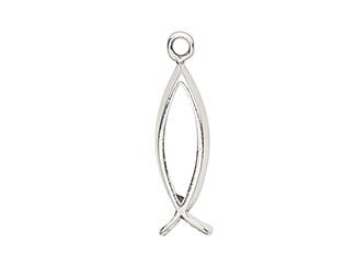 Sterling silver outline fish charm with the nose pointed up. There is a loop on the nose.