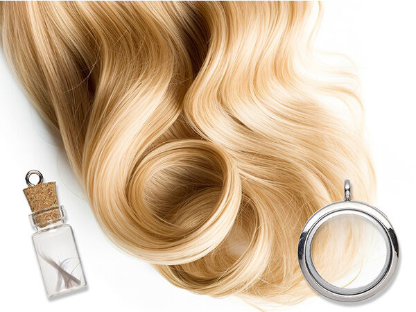 Locks of hair, bottle and locket components