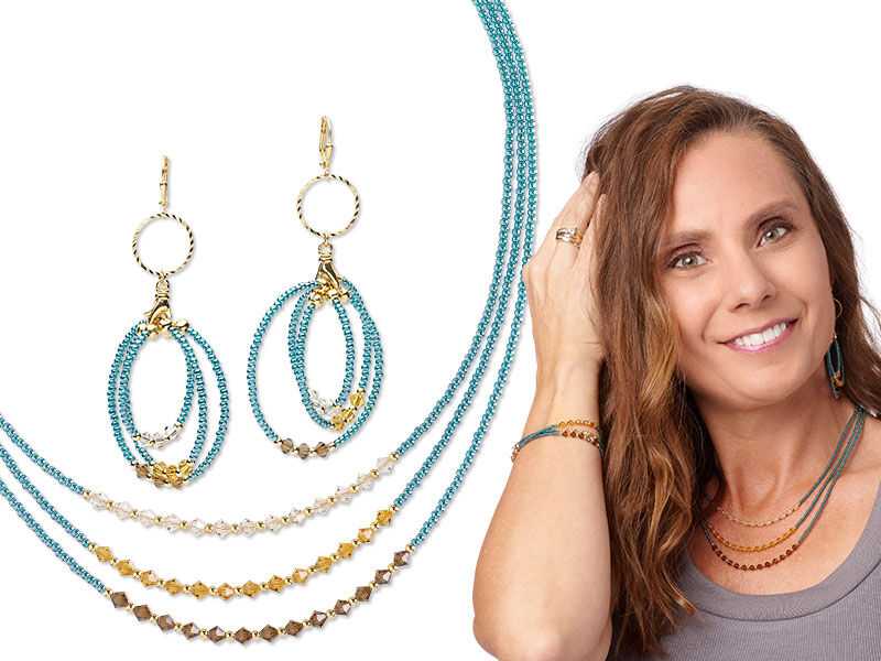 Model wearing a jewelry set made with crystal beads