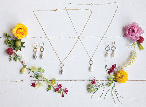 Jewelry arranged with flowers